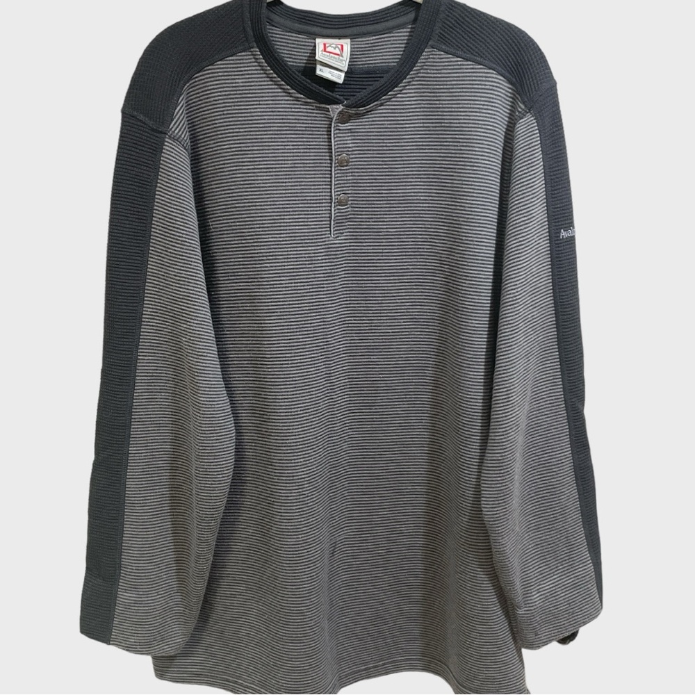 Avalanche 3 Snap Front Gray Blue Striped Thermal Long Sleeve Shirt Siz… - Picture 3 of 9